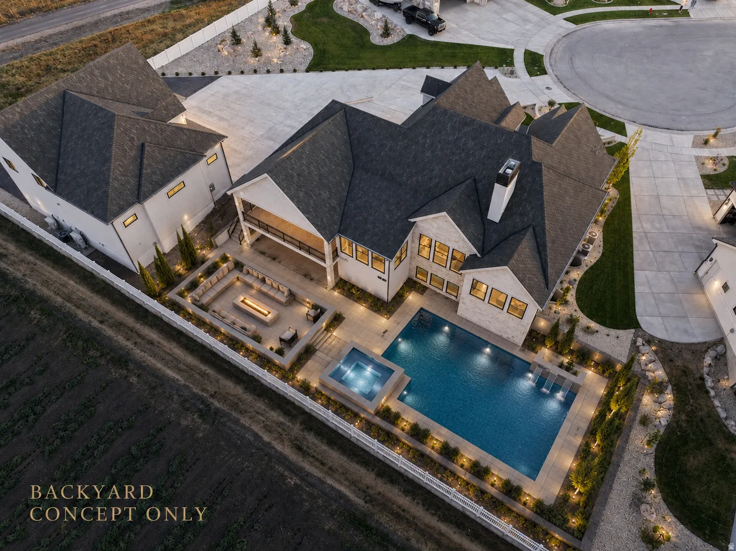 Backyard concept only - backyard is stubbed for pool and fire pit