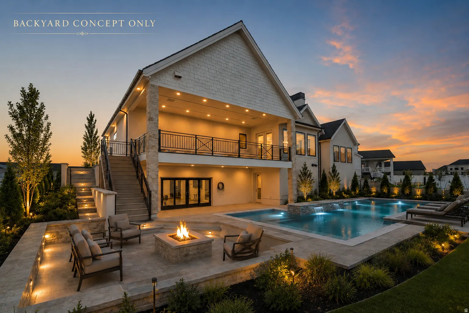 Backyard concept only - backyard is stubbed for pool and fire pit