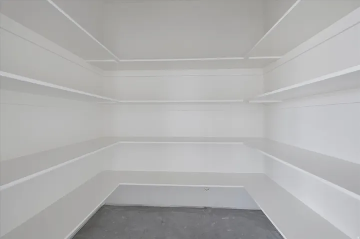 Walk-in pantry featuring extensive white shelving
