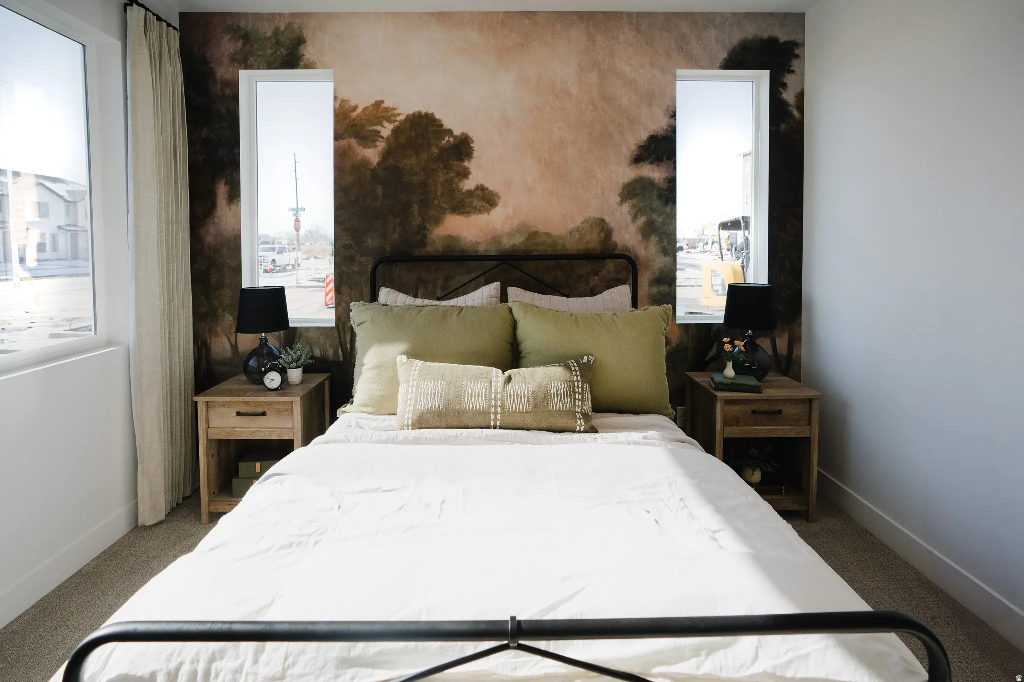Feature wall with scenic mural artwork