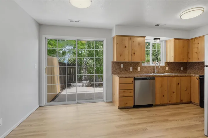 Open kitchen floorplan with sliding glass patio door