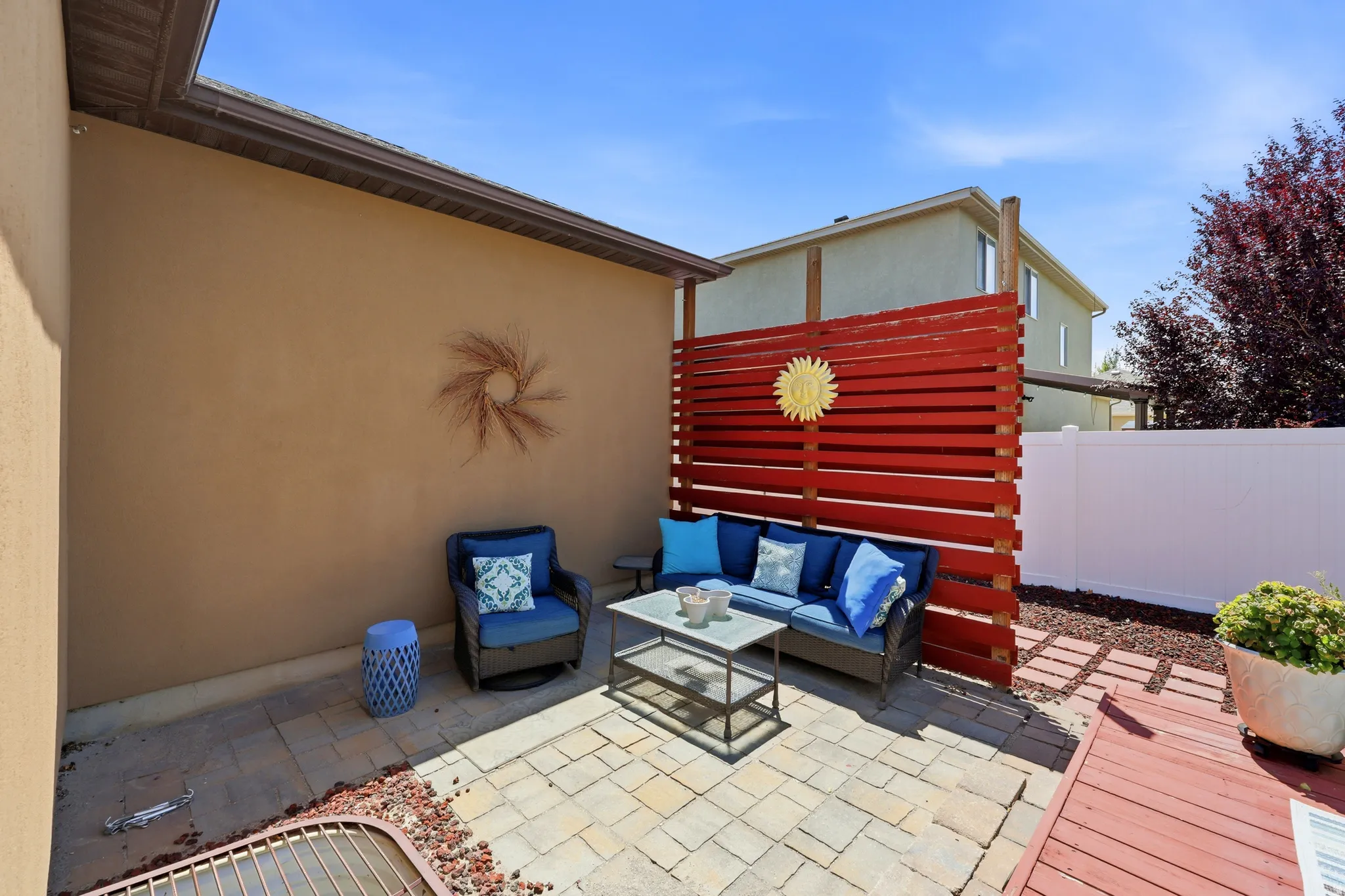 Outdoor patio area featuring paver flooring