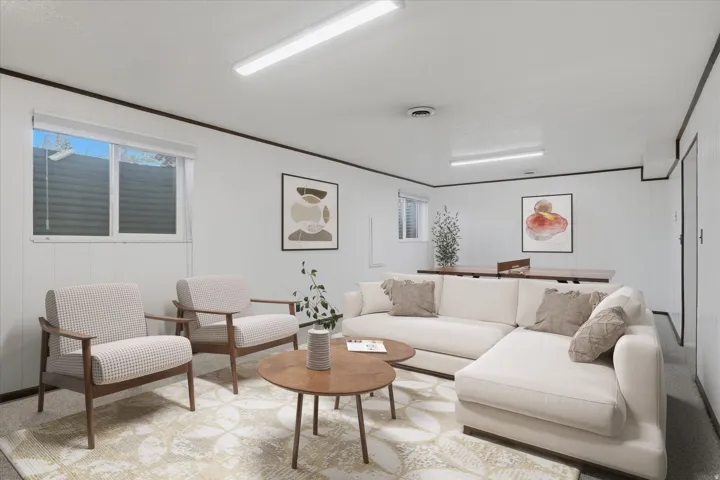 virtually staged with seating area and ping pong table