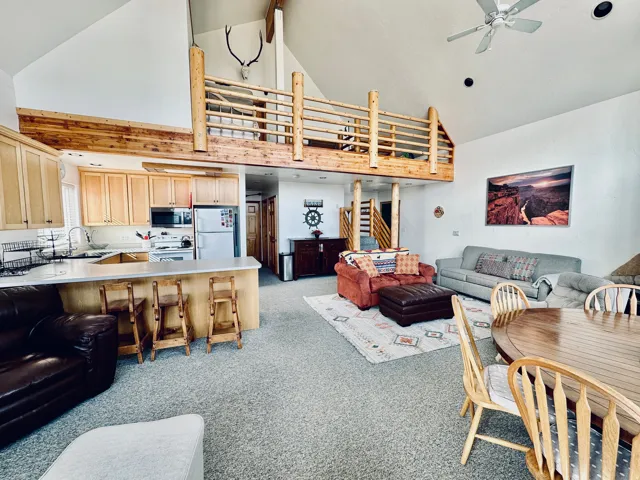 Vaulted ceilings with exposed wood beams