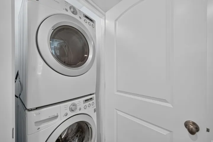 Stackable white washer and dryer units