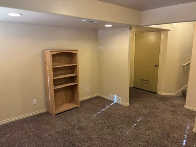 Recessed ceiling lighting with textured carpet flooring