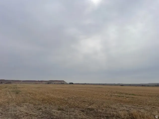 Expansive undeveloped land featuring a predominantly brown and tan field, a distant natural horizon, and a cloudy sky