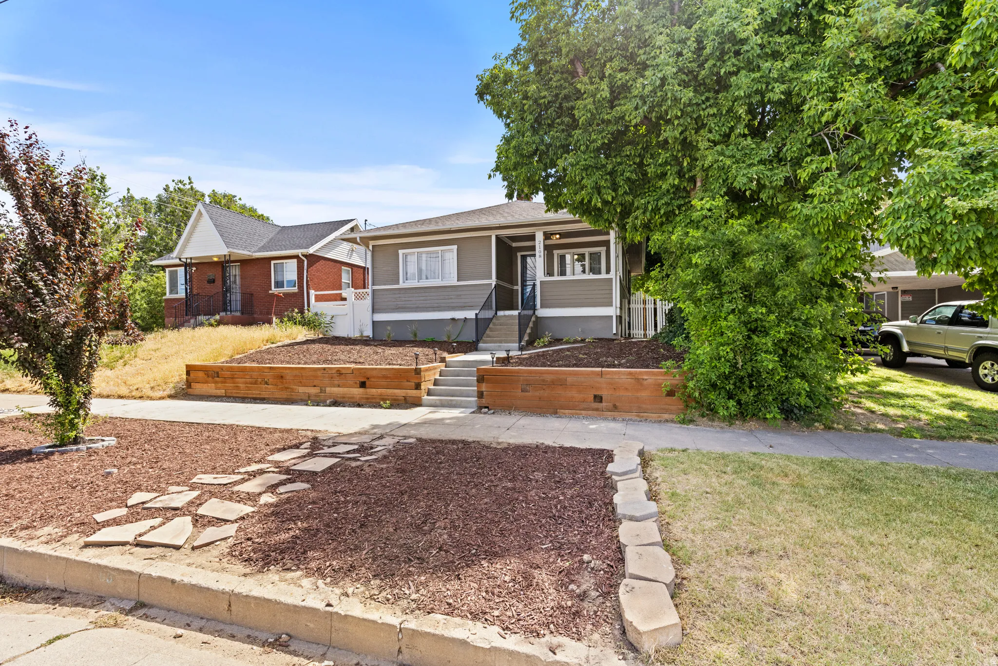Gray exterior with white trim