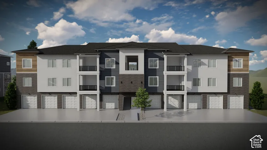 Multi-story residential building featuring a modern facade with mixed materials including horizontal siding, brick, and wood-look panels