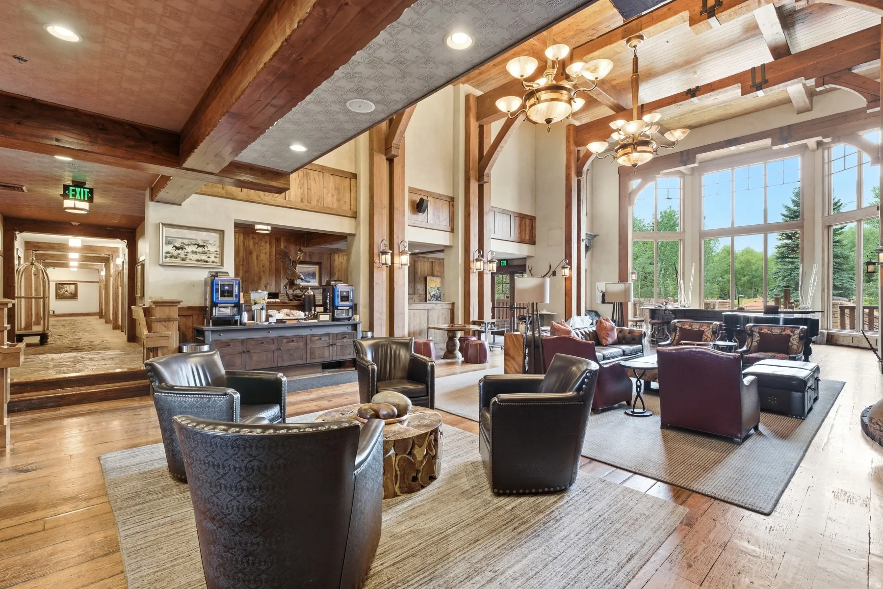 Vaulted ceiling with exposed wood beams
