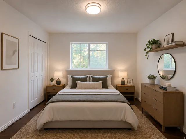 Well-lit interior featuring a window with natural light, dark wood-finish flooring, and a flush mount ceiling light