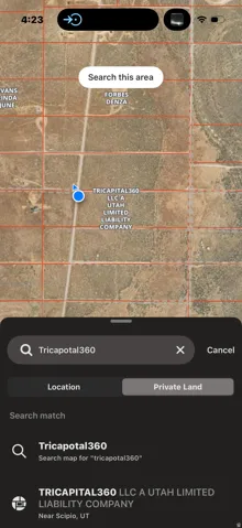Real Estate Mapping Application. Displaying property boundaries and ownership details for the identified parcel