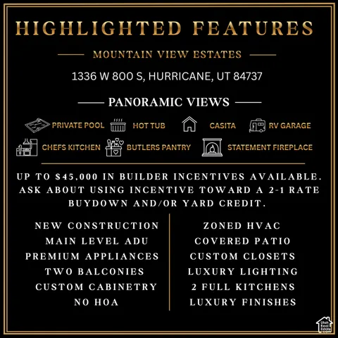 Marketing Material. Displaying property features, amenities, and available builder incentives for the property