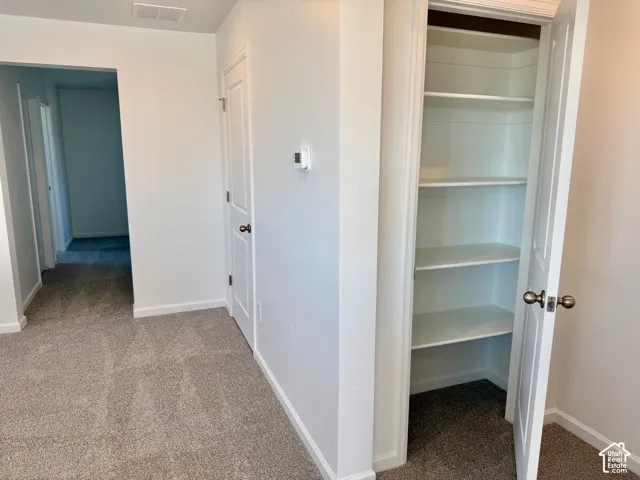 Linen closet at the top of the stairs, adjacent to the Loft/Family room is perfect for extra linens or as a game cupboard. It is located just outside the Primary bedroom.