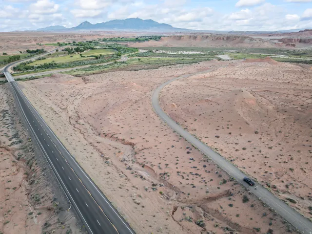 Aerial perspective showcasing extensive desert terrain