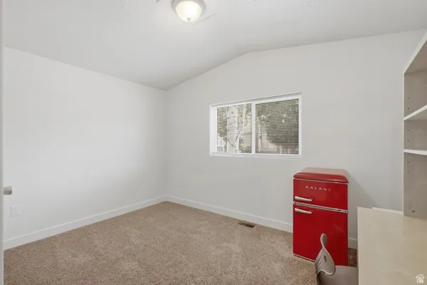 Vaulted ceiling with flush-mount lighting