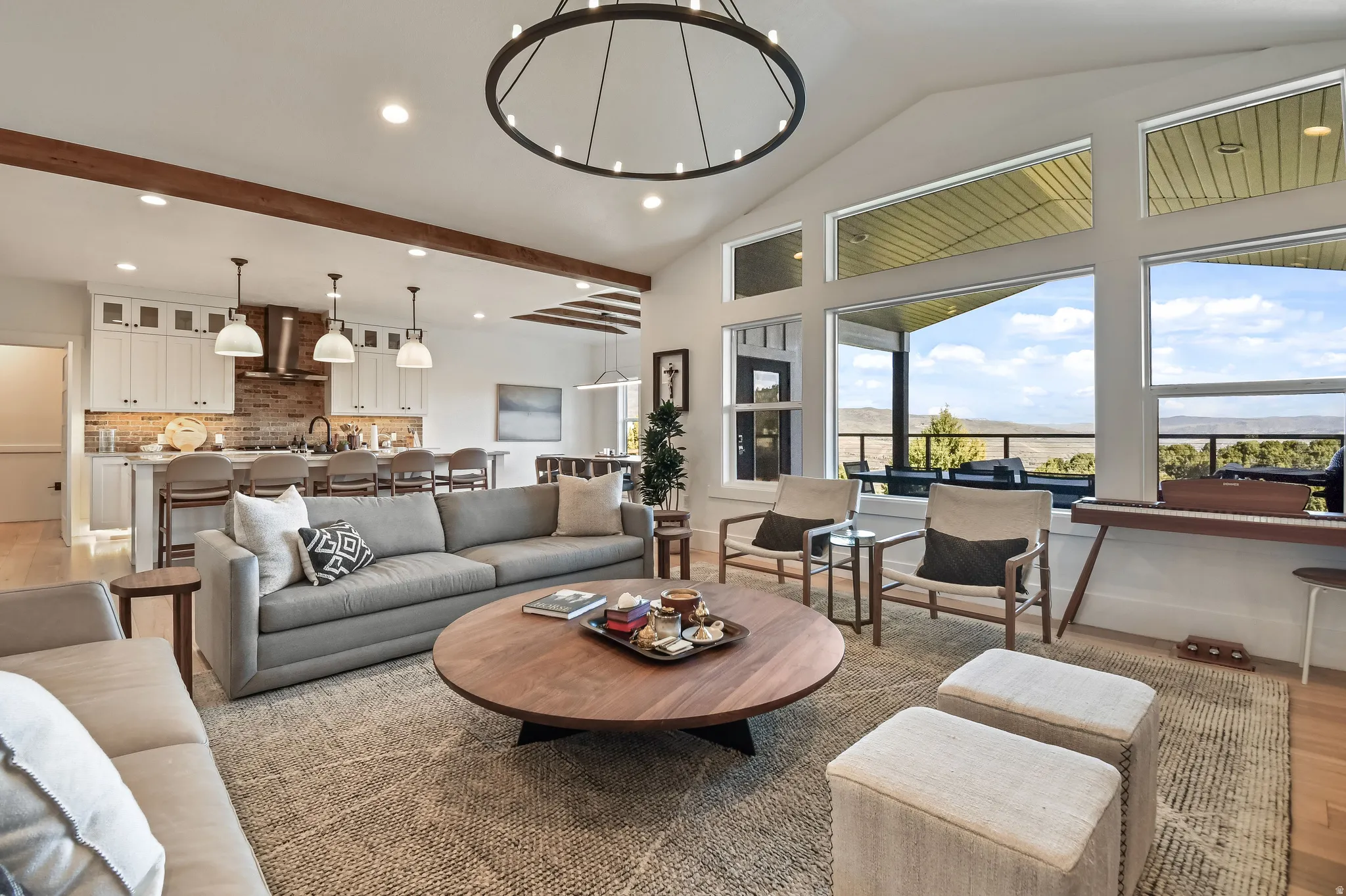 Vaulted ceiling with exposed wood beams