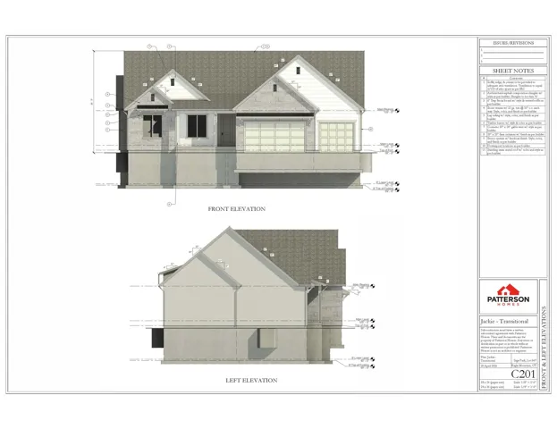 Architectural Drawing, Elevations. Displaying the front and left views of the property design