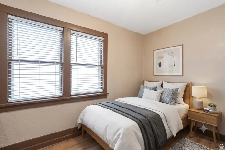 Warm-toned interior with hardwood flooring and textured walls