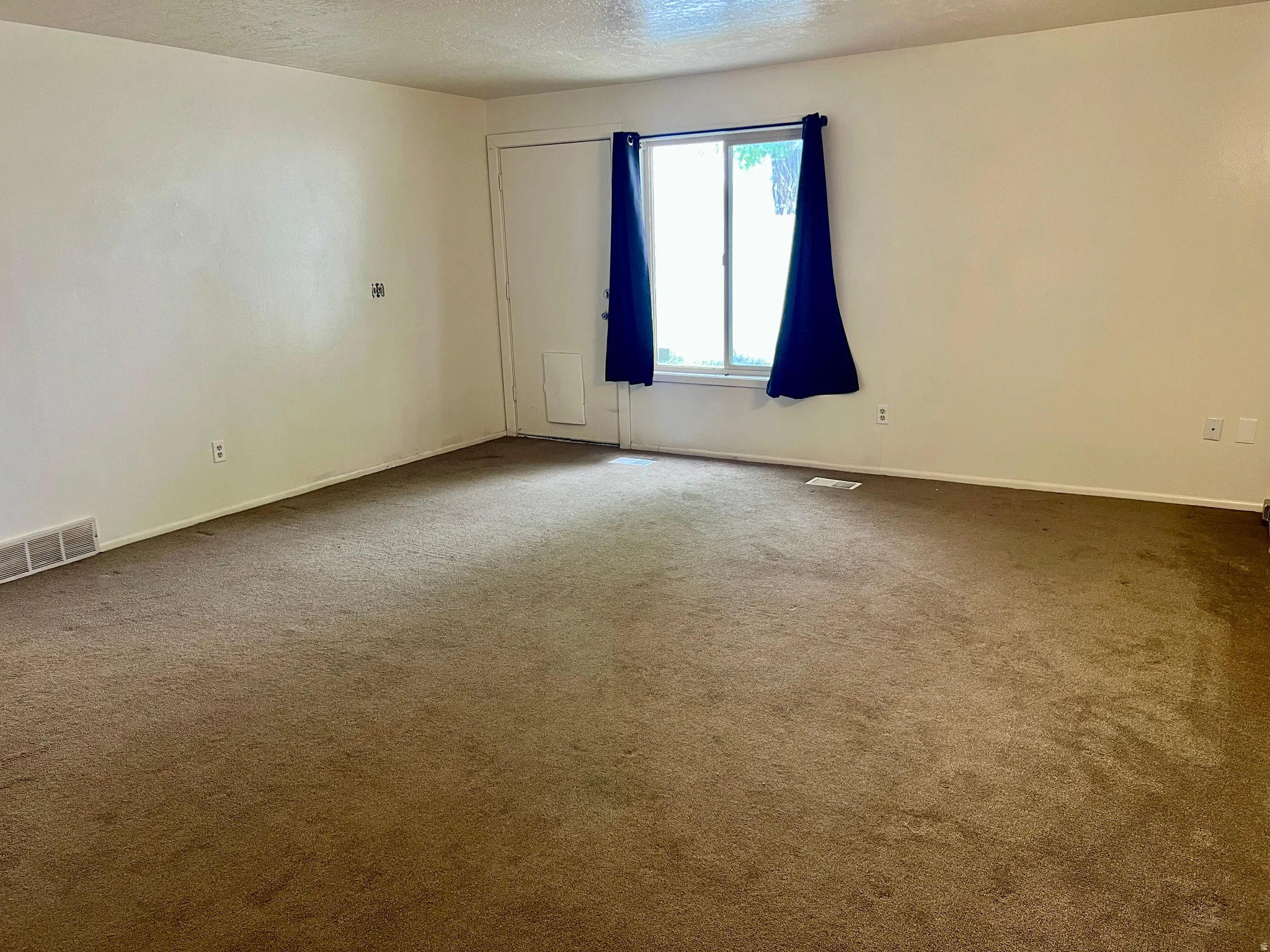 Spacious room featuring neutral carpeting and white wall finishes