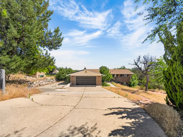 Property features a concrete driveway leading to an attached garage
