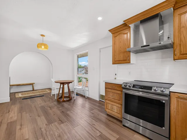 Kitchen with stainless steel appliances