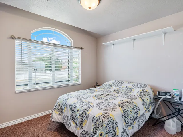 Window with arched transom and horizontal blinds