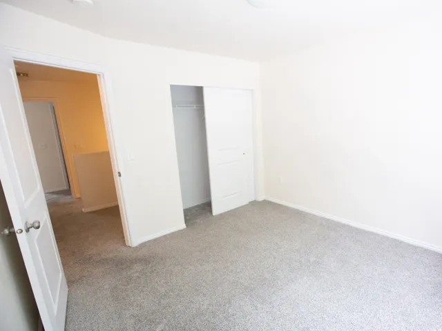 Carpeted room with light gray flooring and white walls