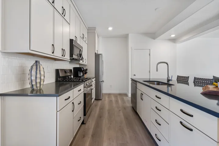 Kitchen featuring an expansive island with a stainless steel sink and gooseneck faucet
