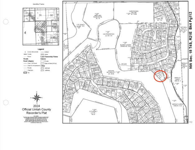 Official Uintah County Recorder's Plat. Illustrating property boundaries and lot configurations within the designated area