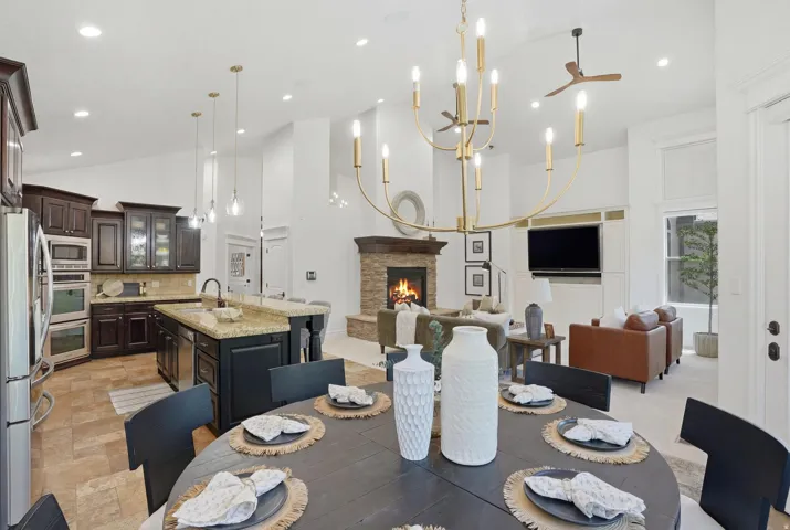 Open-concept living space with vaulted ceilings