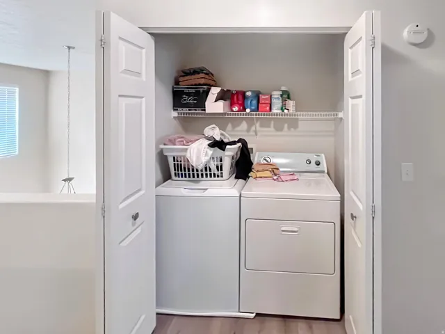Dedicated laundry closet that is conveniently located upstairs near two bedrooms