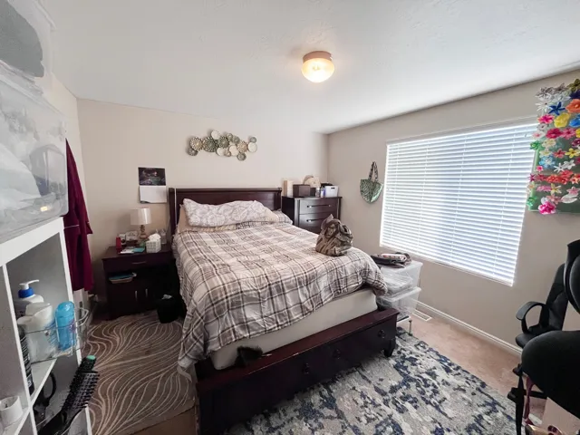 Primary bedroom with a walk-in closet and warm, natural light