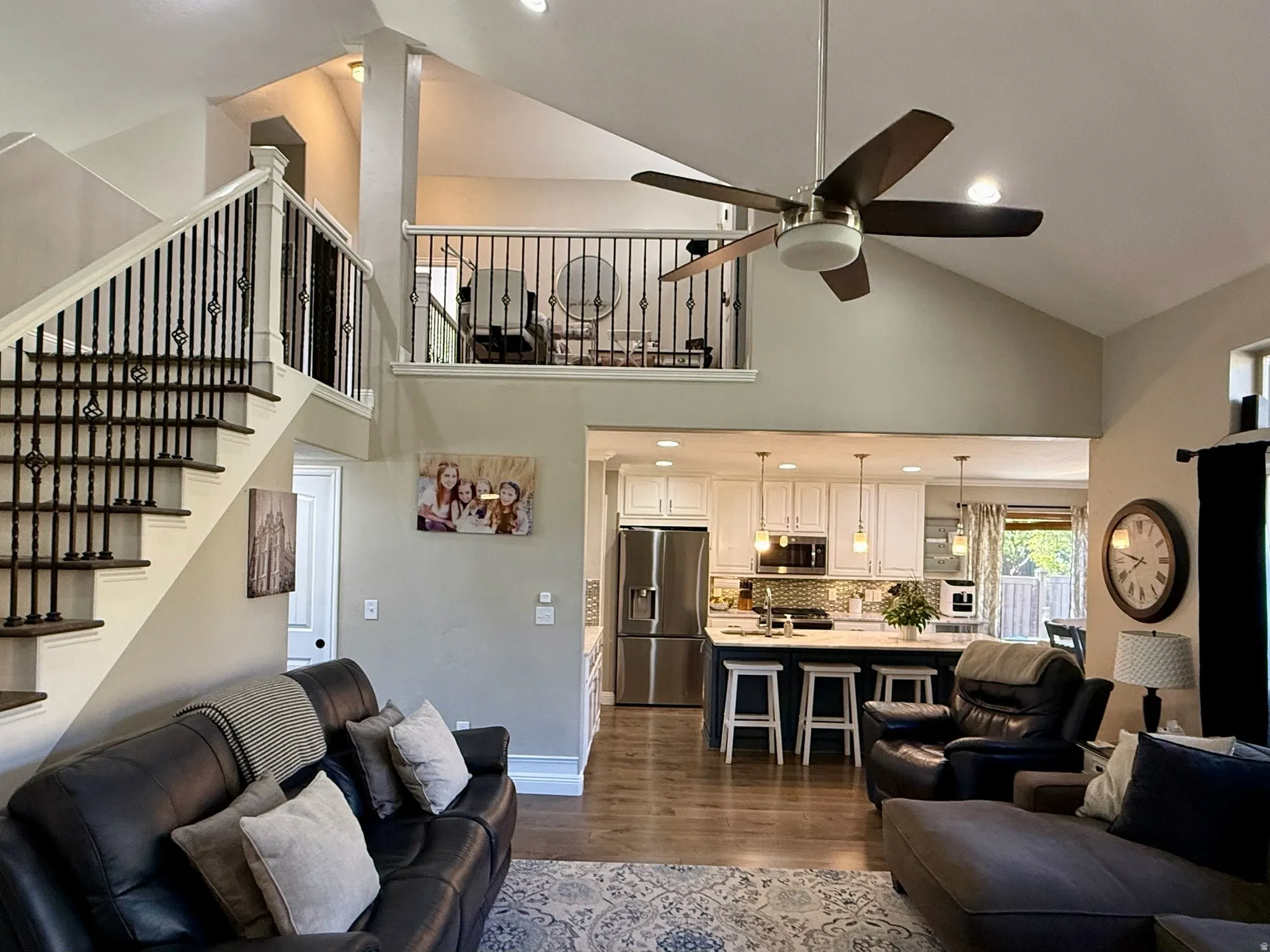 Vaulted ceilings complement the open-concept living space