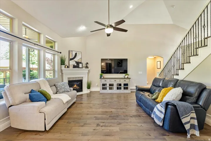 Vaulted ceiling with an attached ceiling fan