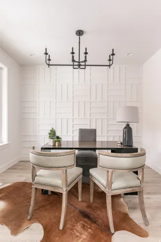 Accent wall with geometric paneling