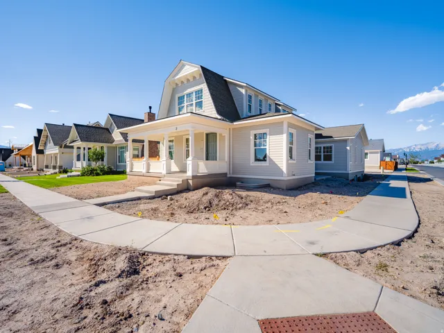 Traditional architectural style with light-colored siding