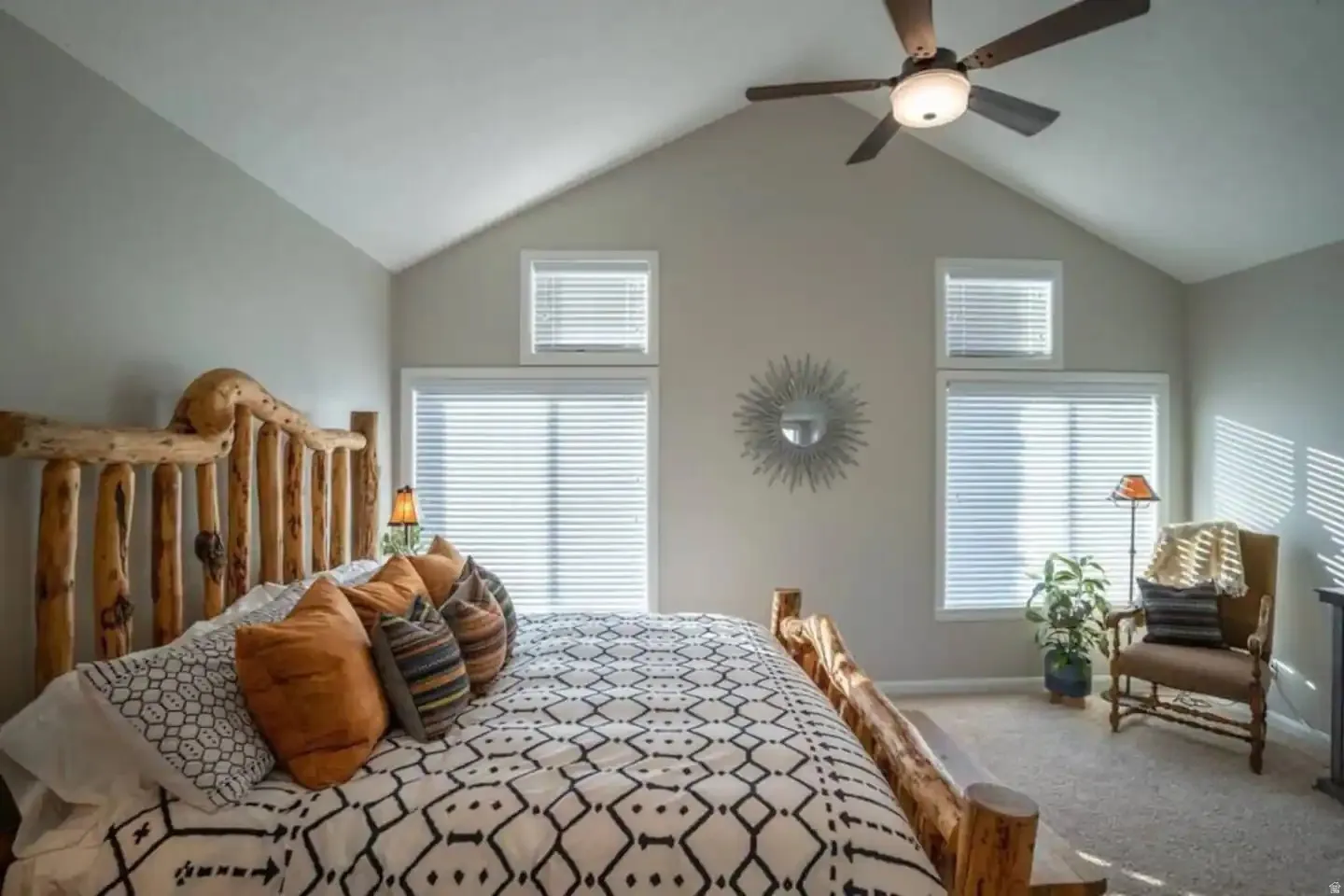 Vaulted ceilings with a ceiling fan light fixture