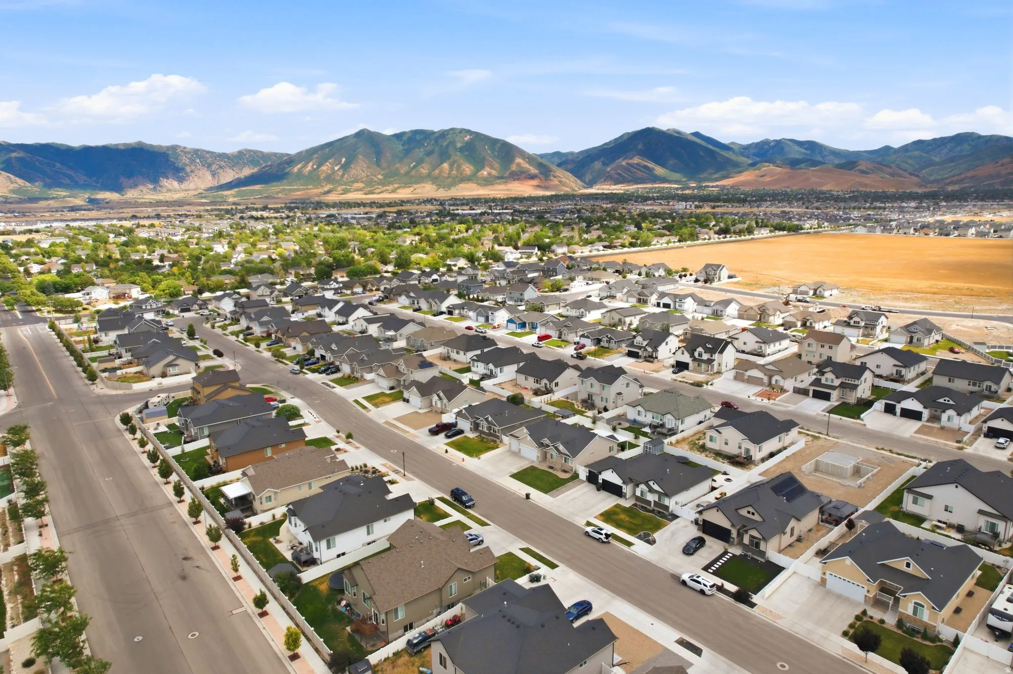 Expansive residential development featuring a variety of single-family homes with mountain scenery