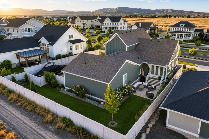 Expansive backyard featuring a well-maintained lawn, privacy fencing, and a dedicated patio space
