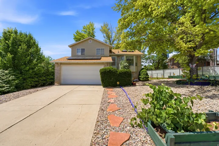 Two-story exterior with a two-car garage