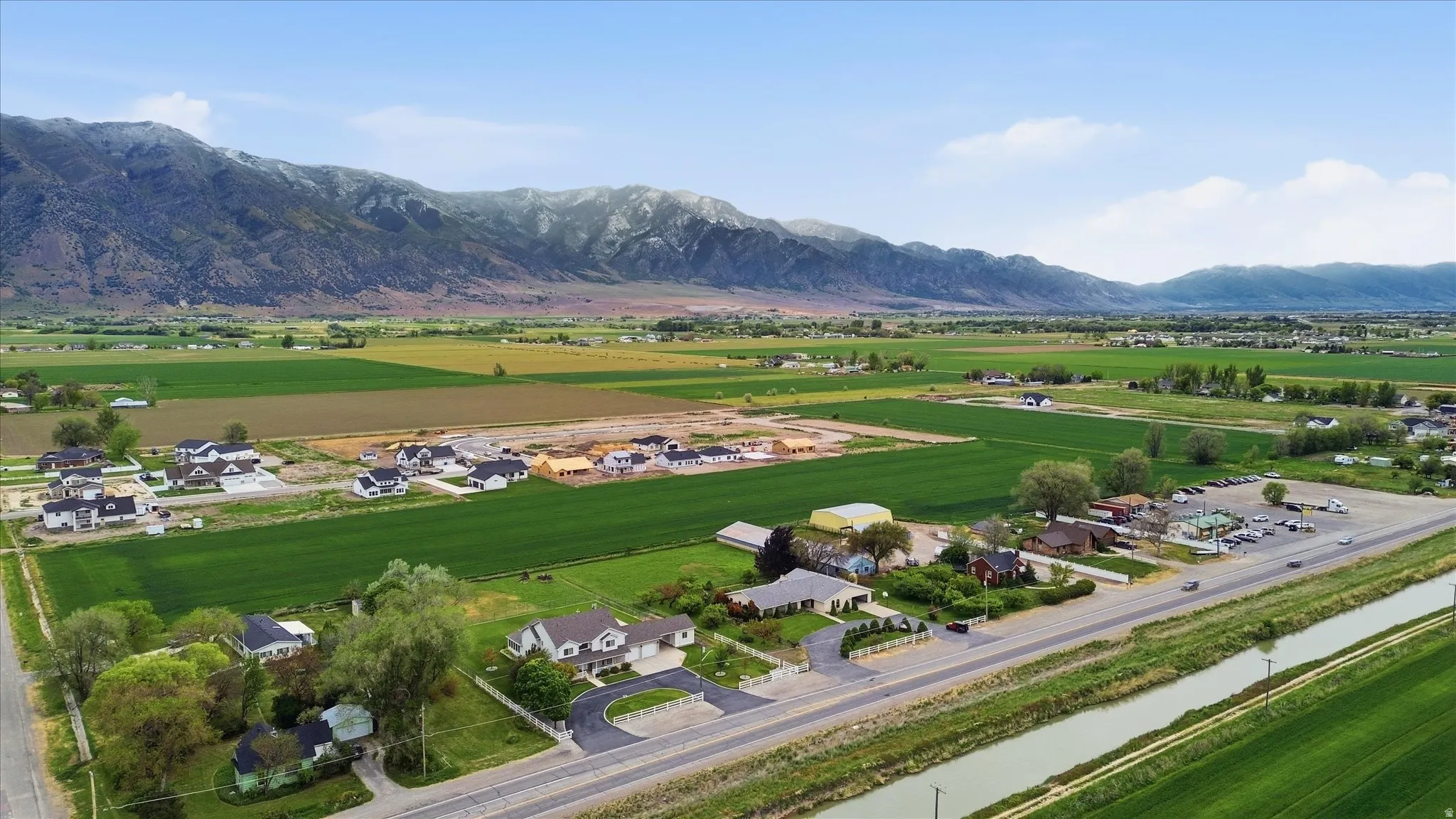 Agricultural fields with distant mountain ranges