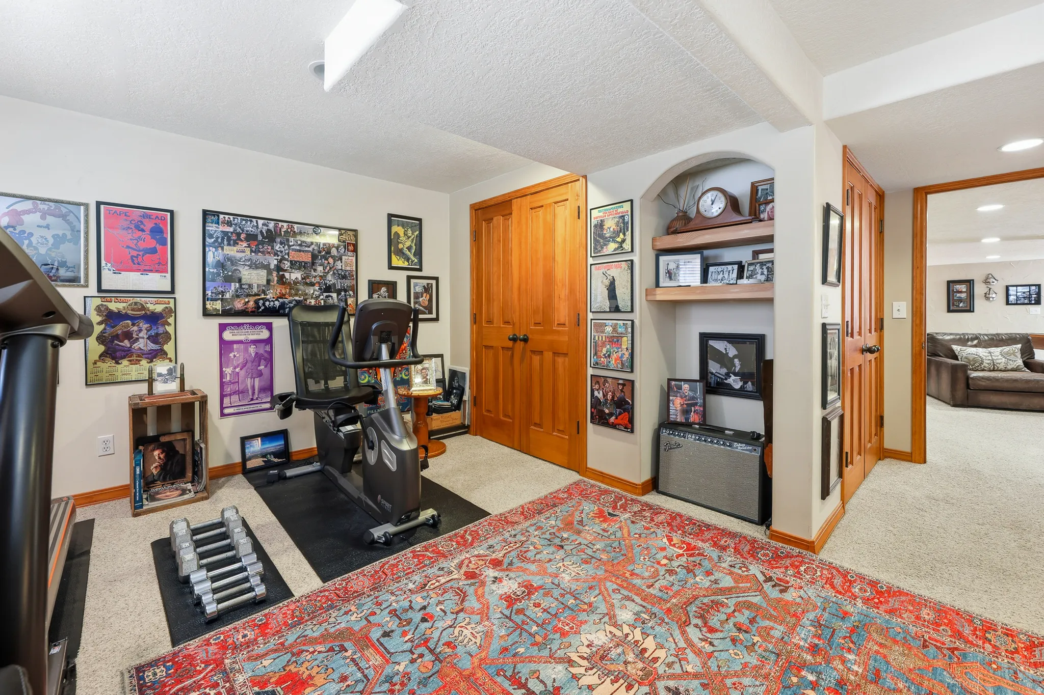 Carpeted bedroom  / excercise  room.