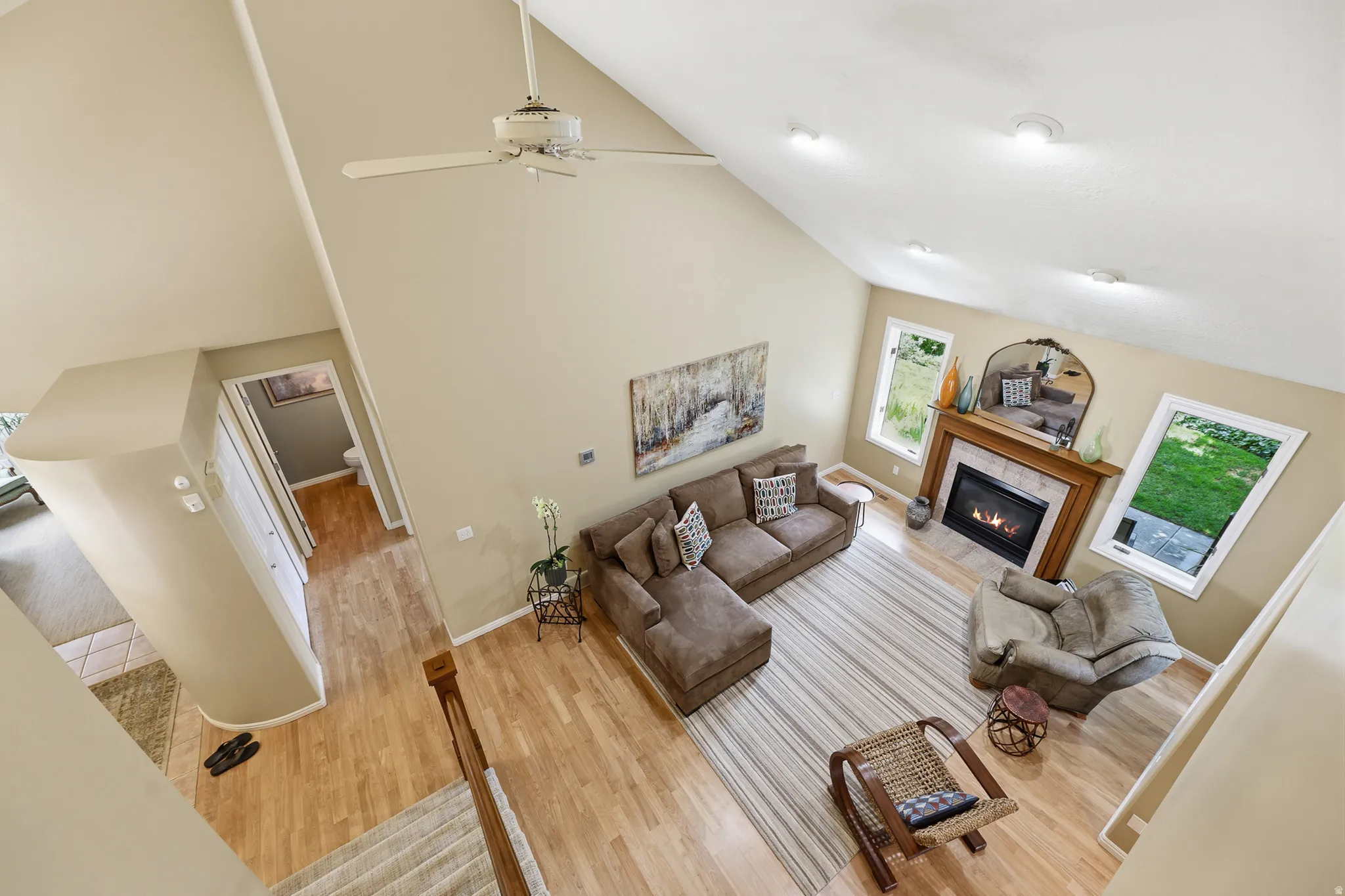 View of the living room from the loft on level 2
