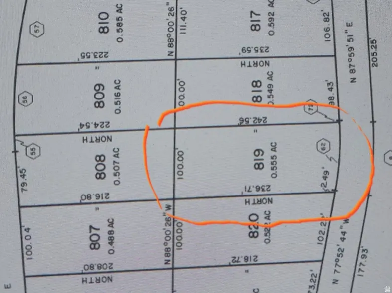 Plat Map. Illustrating lot dimensions and acreage for multiple parcels