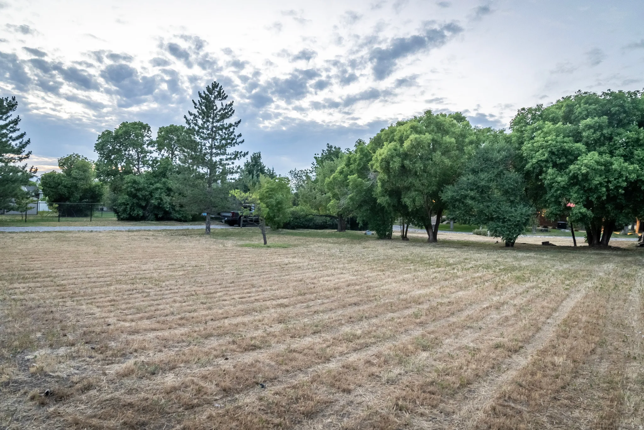 Expansive lot featuring mature trees and a perimeter fence