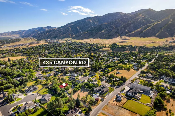 Aerial perspective showcasing a residential area with varied home styles and mature landscaping