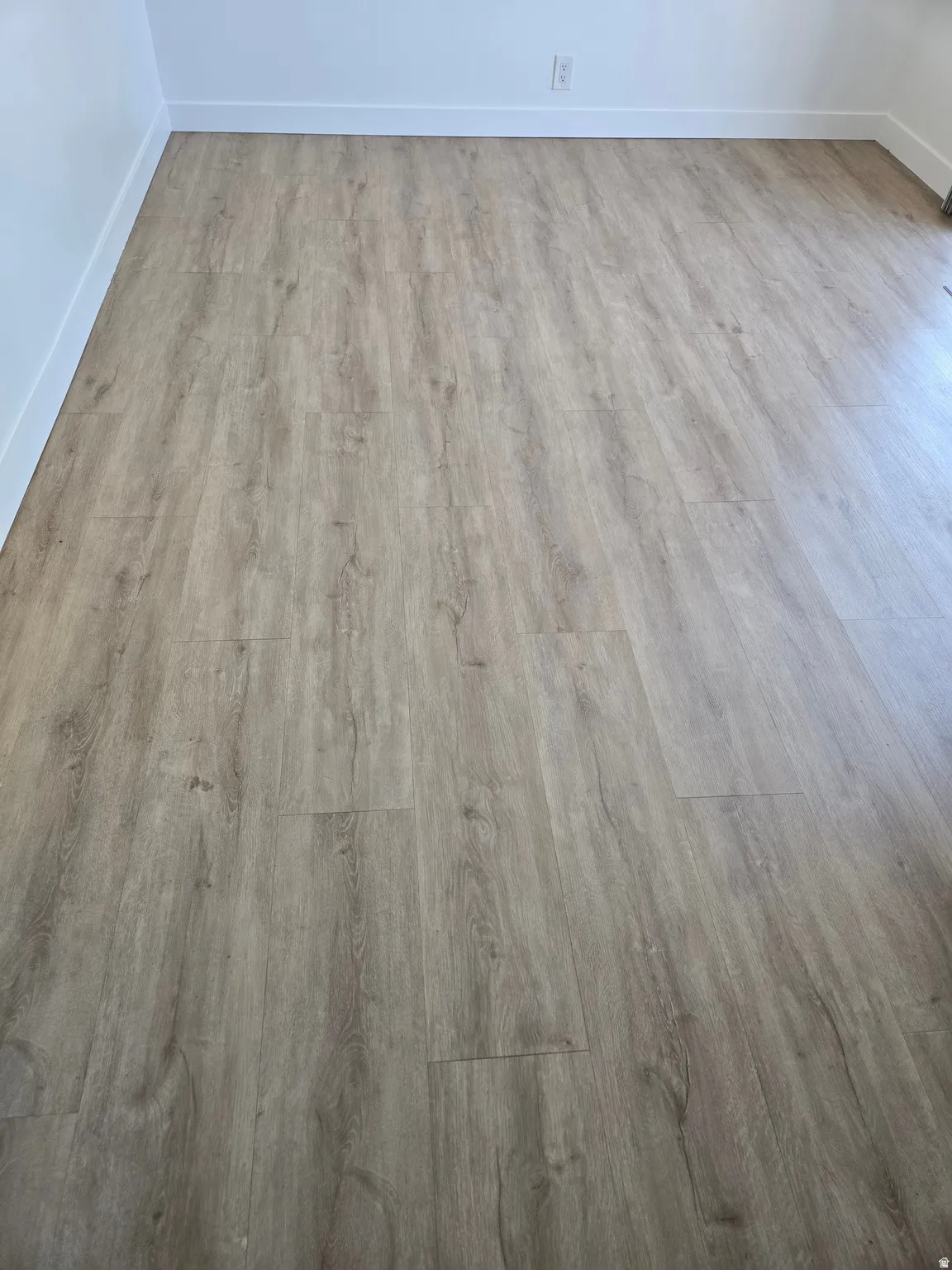 Light wood-finish flooring extending throughout the space