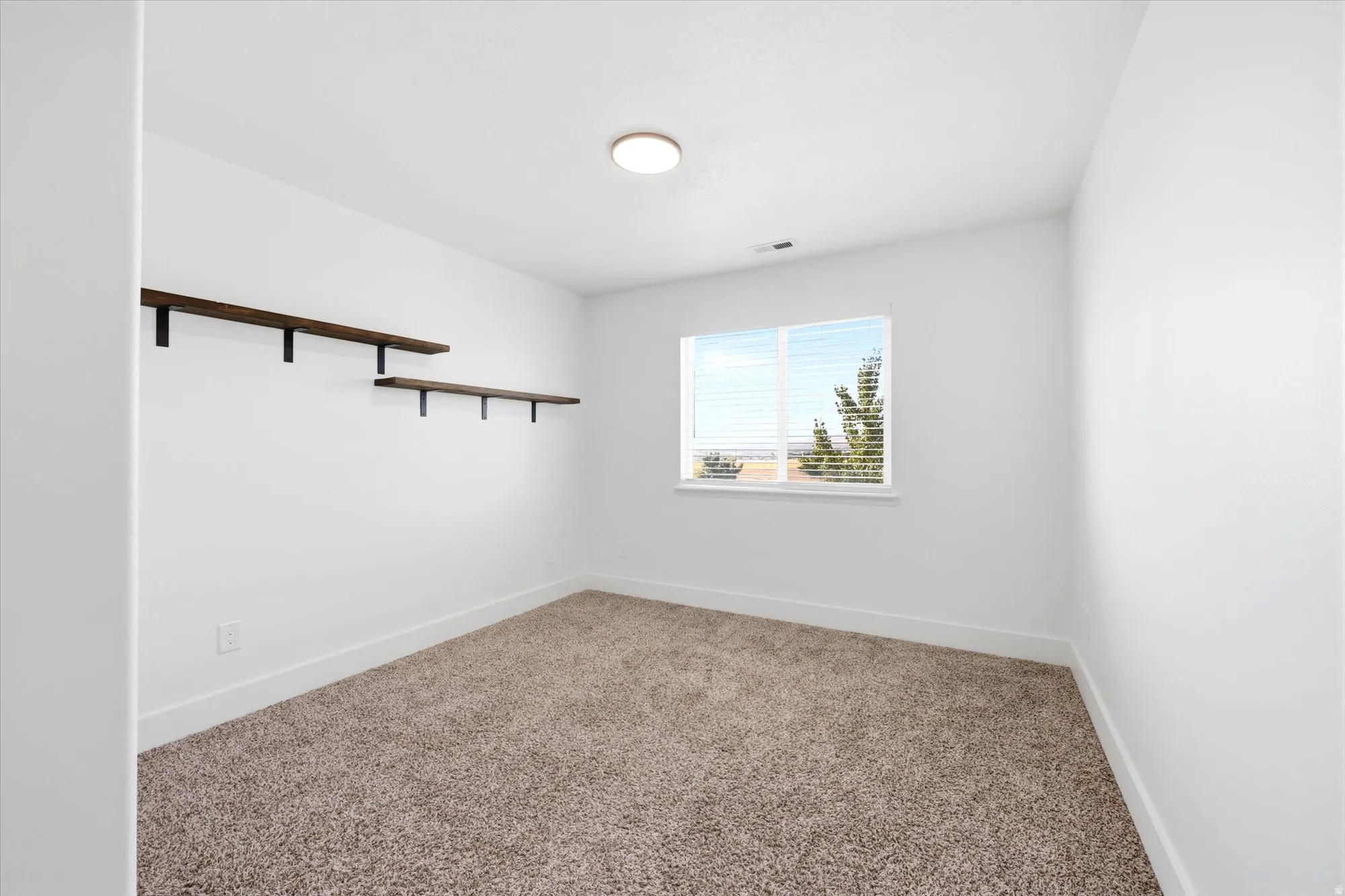 Neutral-toned carpeting paired with white walls