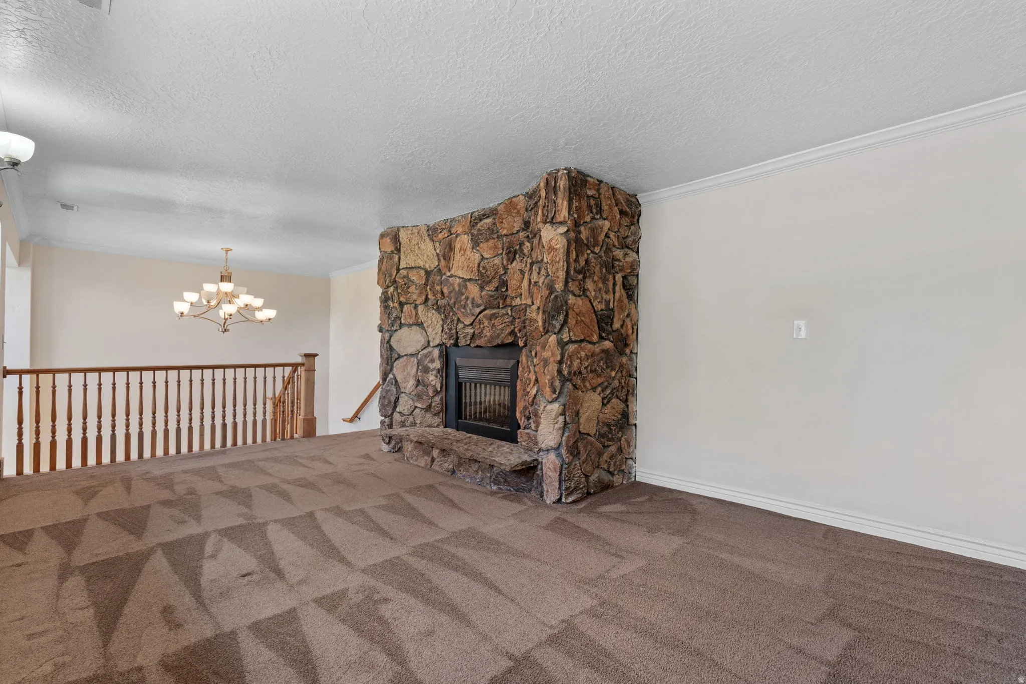 Stone-clad fireplace
